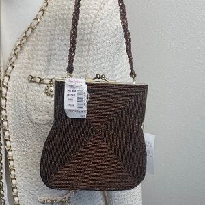 NWT copper seed bead kiss lock Beaded Evening Bag